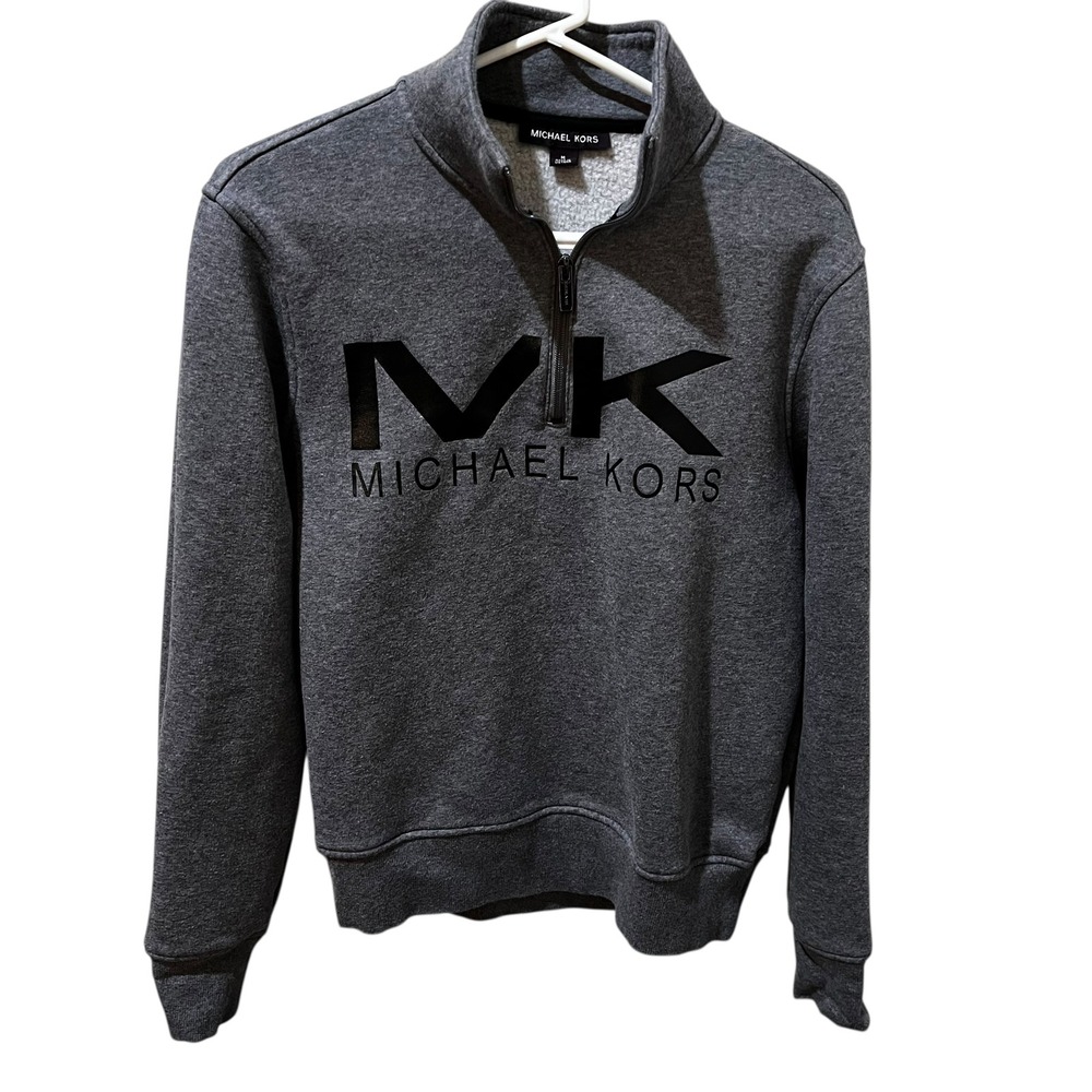 Michael Kors Grey &‎ Black Logo 1/4 Zip Sweatshirt Women's Size Medium Cozy Warm